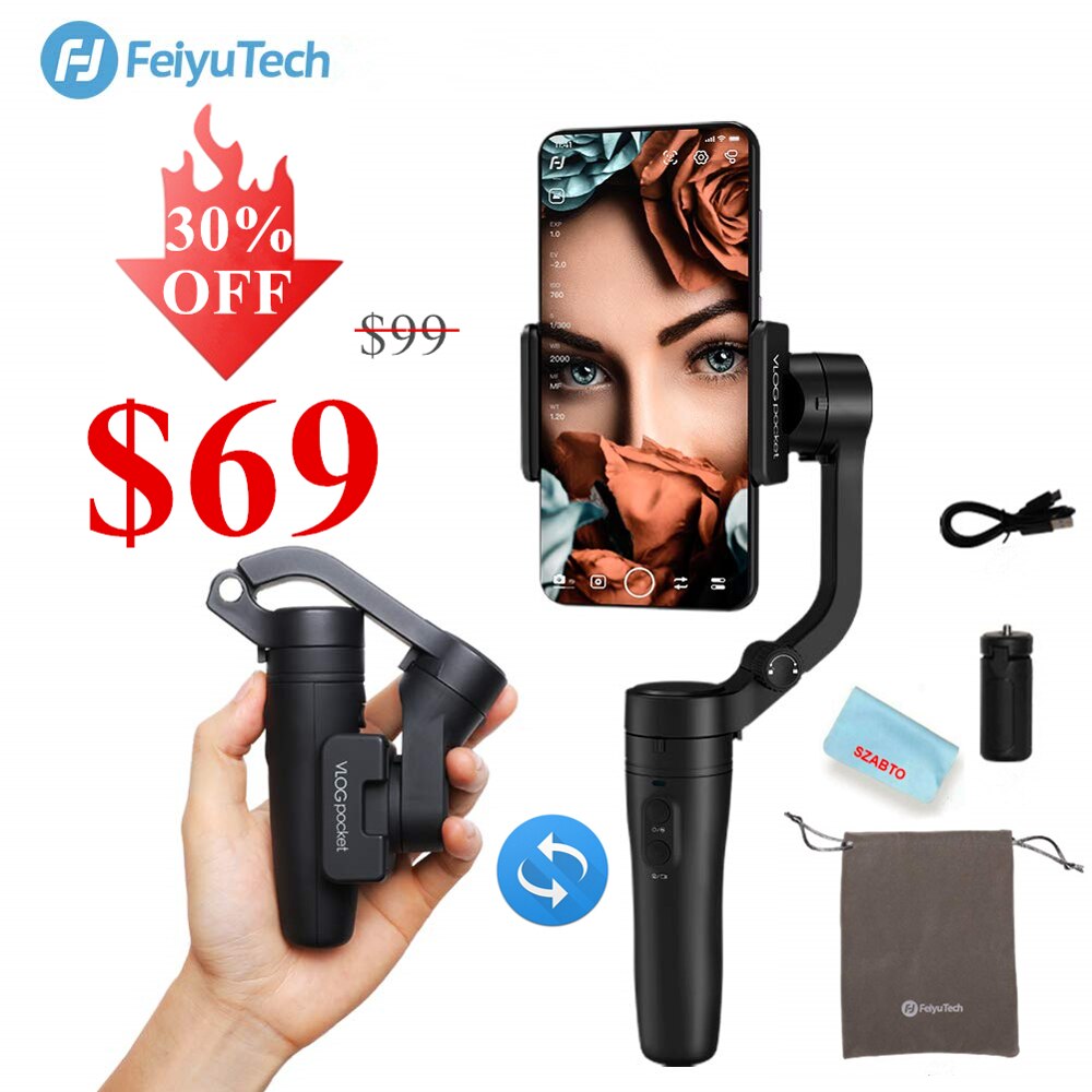 Feiyu Vlog Pocket,Vimble 2,3-Axis Foldable Smartphone Gimbal Stabilizer for iPhone Xs Max Xr X 8 Samsung S9 S8 Action Camera