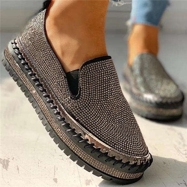 black rhinestone slip on sneakers