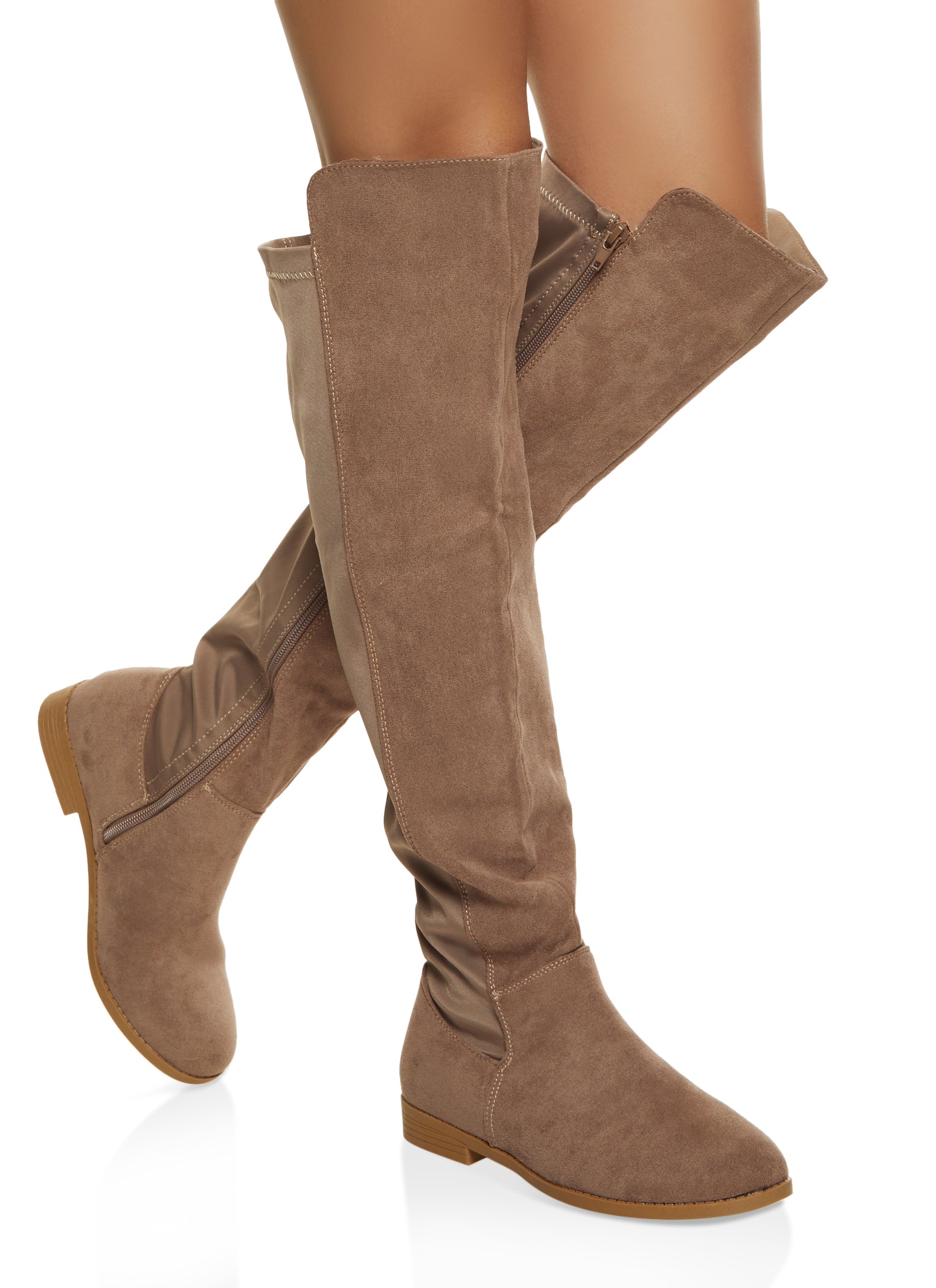 Verstrikking inzet media Stretch Over the Knee Flat Boots - Taupe
