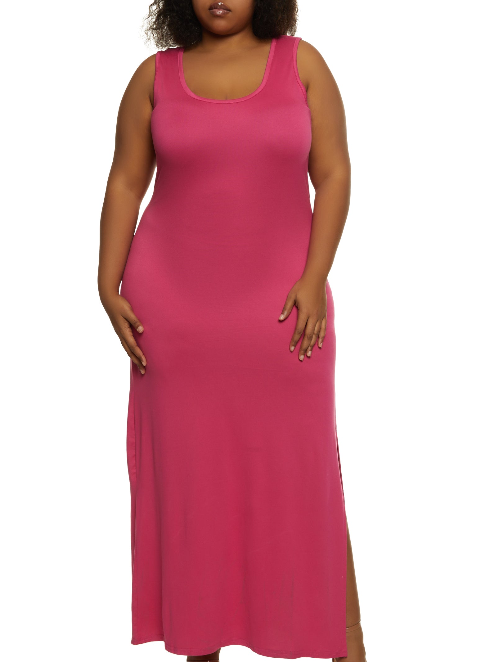 Kan beregnes kunst koks Plus Size Side Slit Tank Maxi Dress - Pink