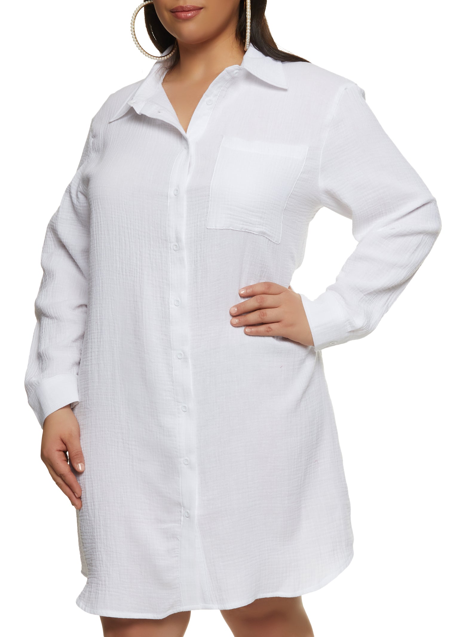 Plus Size Gauze Knit Shirt Dress