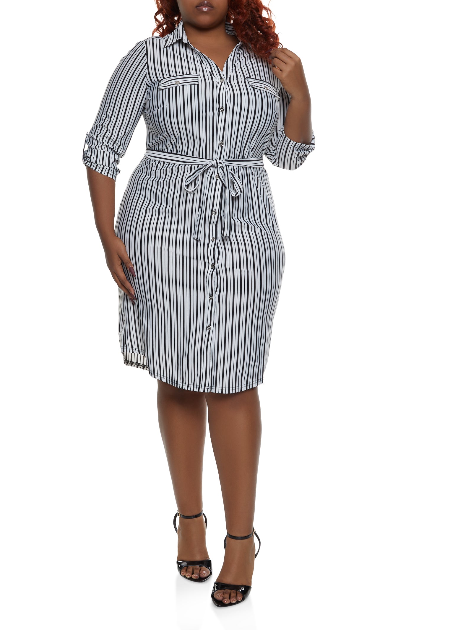 plus size black and white striped shirt