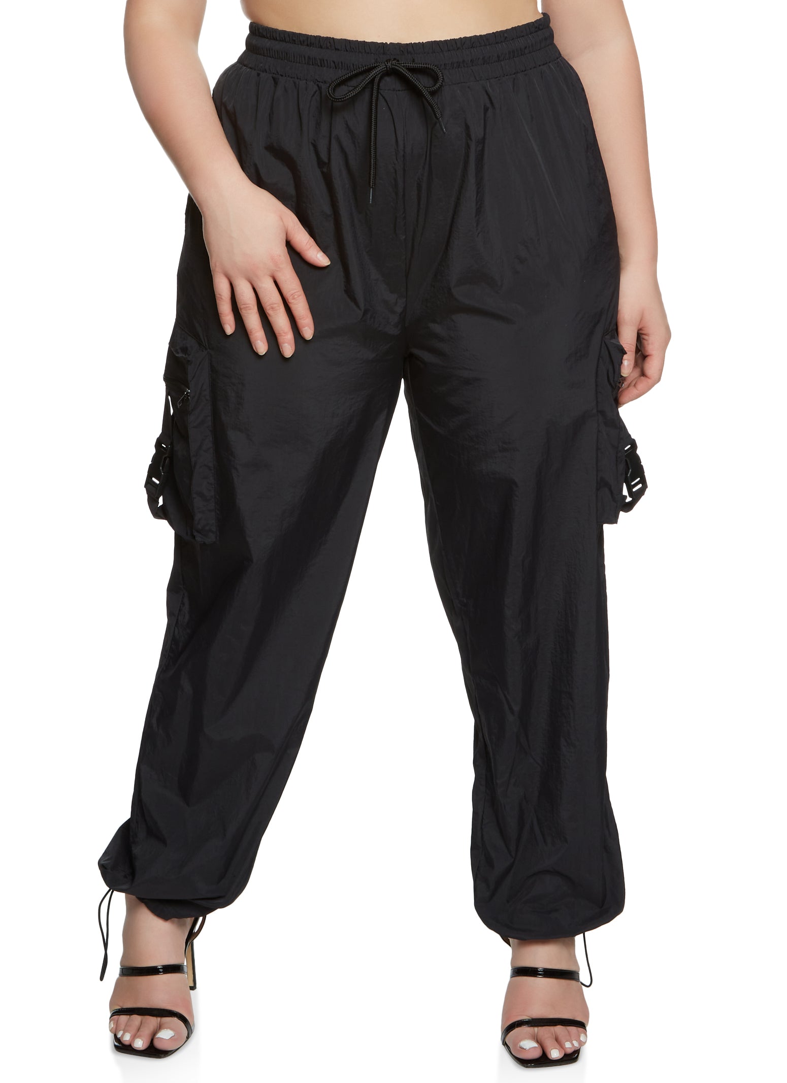 Plus Size Nylon Toggle Hem Cargo Pants