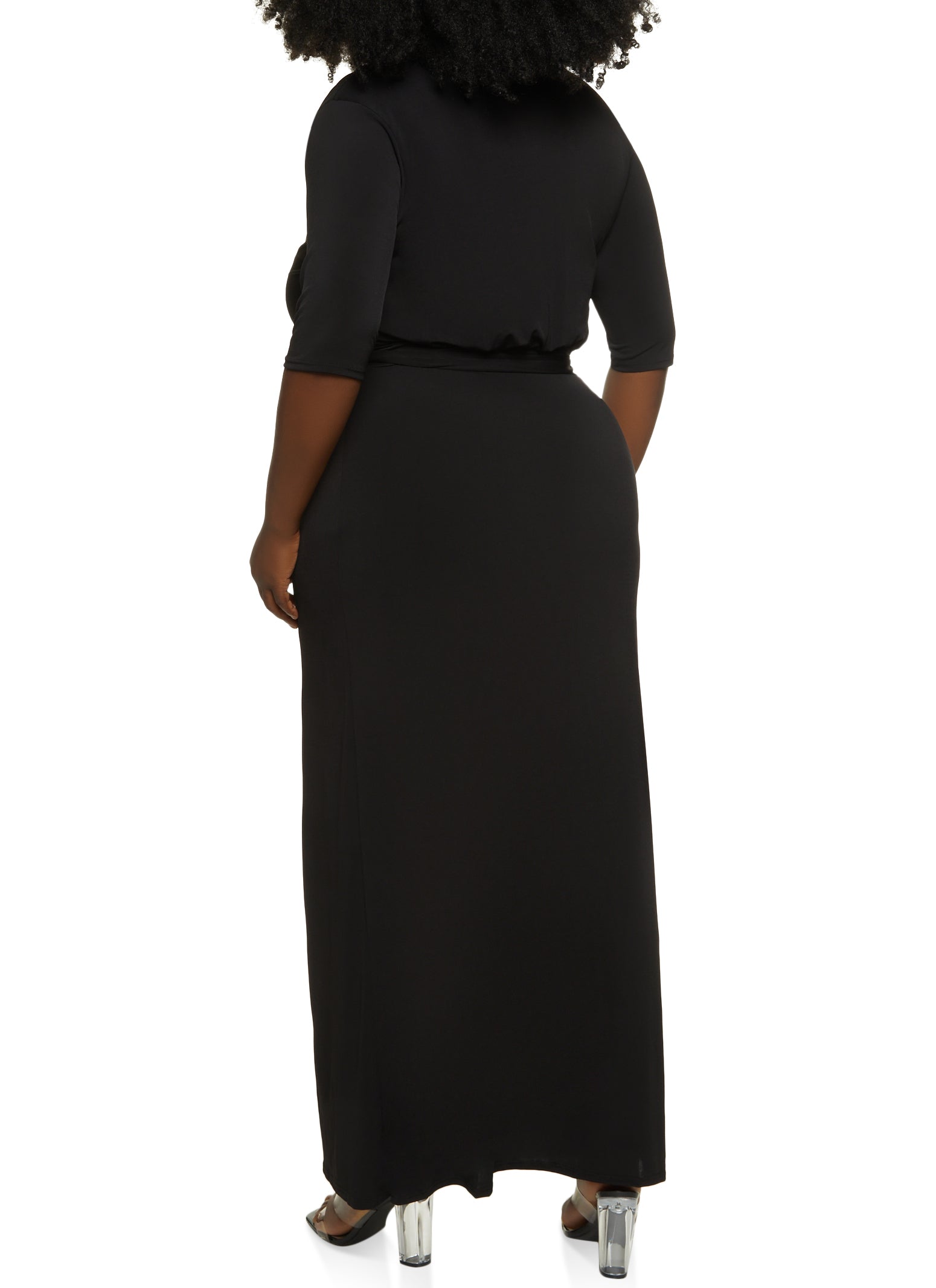 Plus Size Faux Wrap Belted Maxi Dress 2334