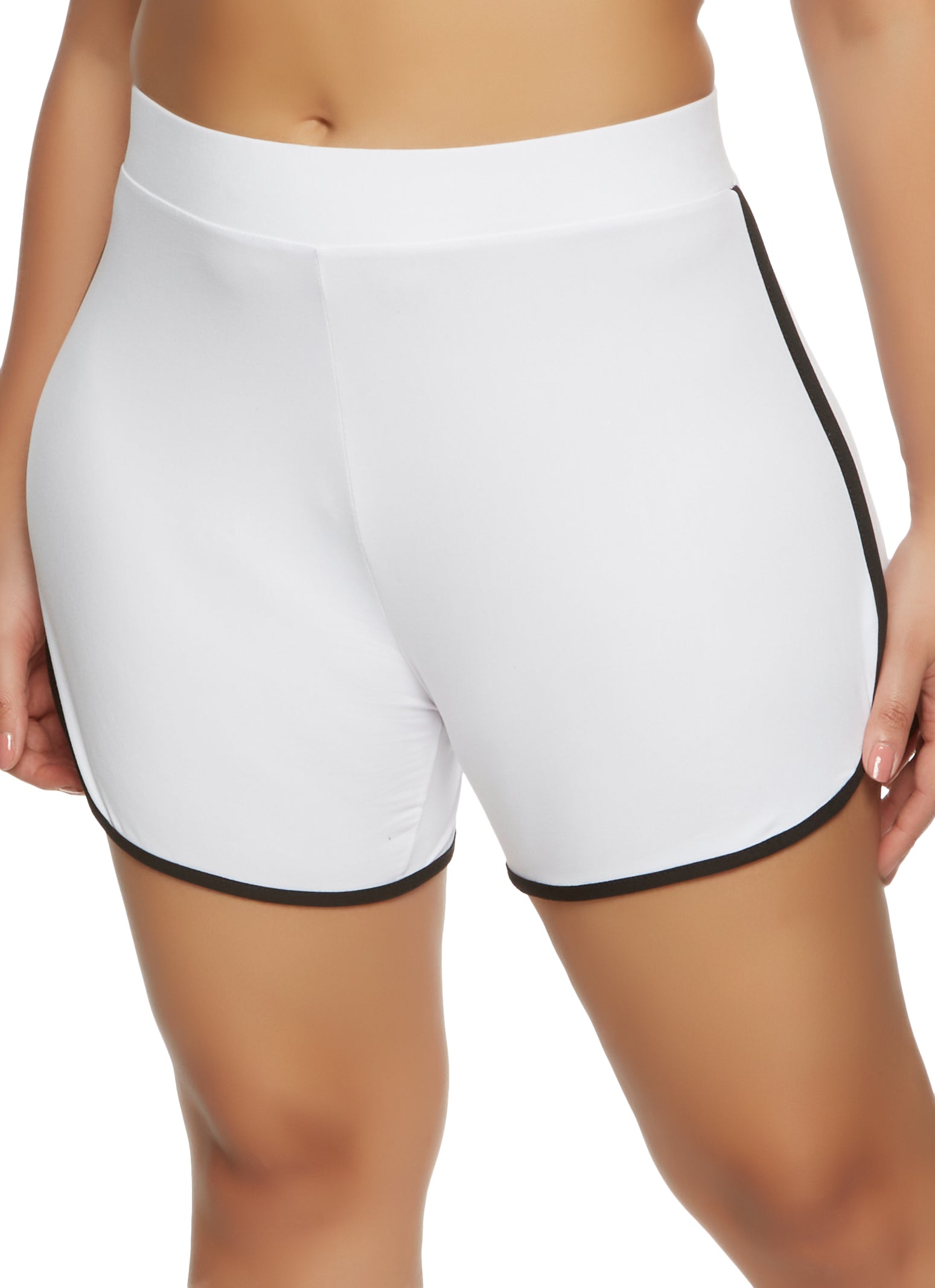 Plus Size Soft Knit Contrast Trim Dolphin Shorts - White