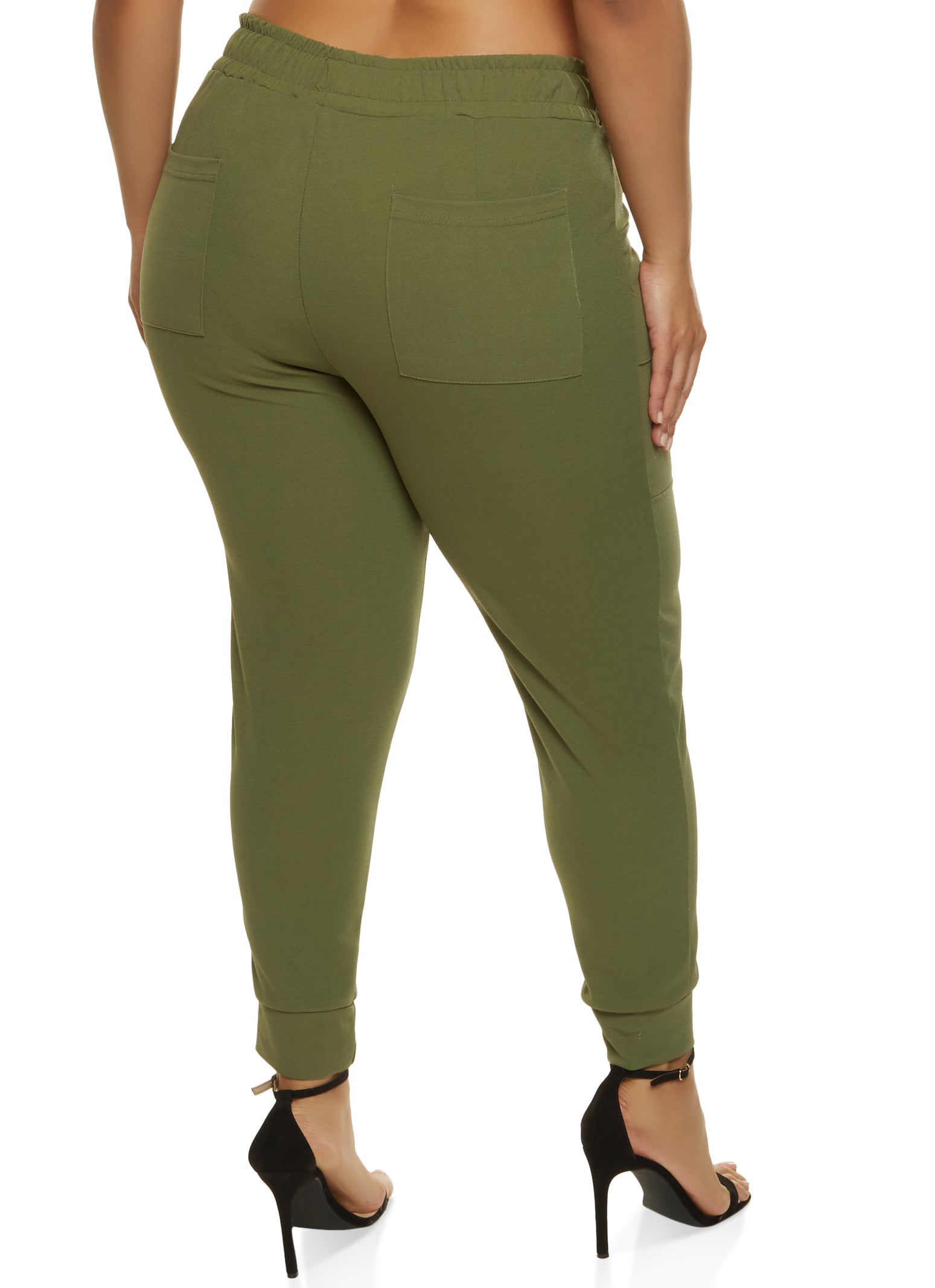 Plus Size Drawstring Waist Solid Joggers - Olive