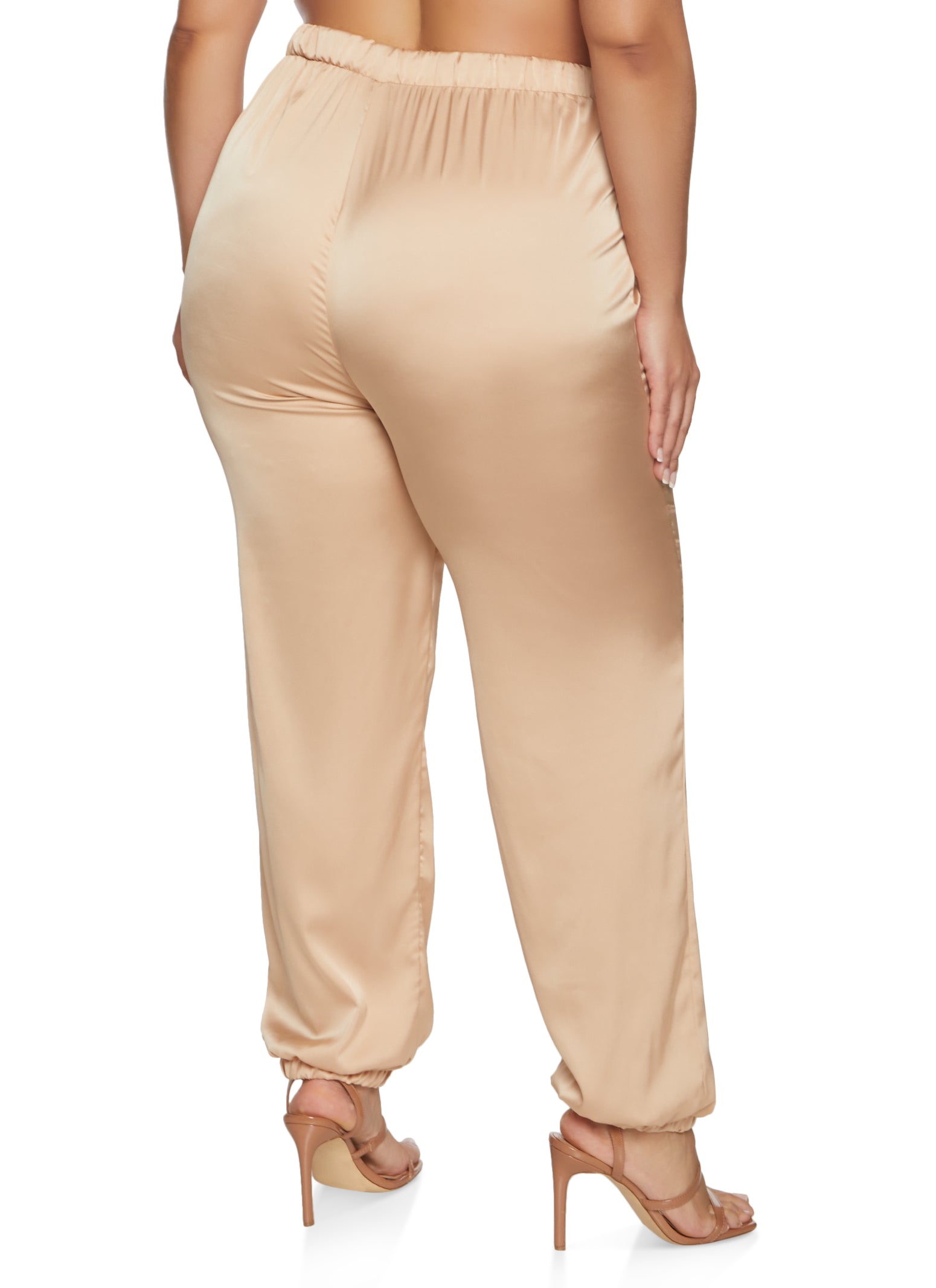 Plus Size Satin Drawstring Joggers - Gold