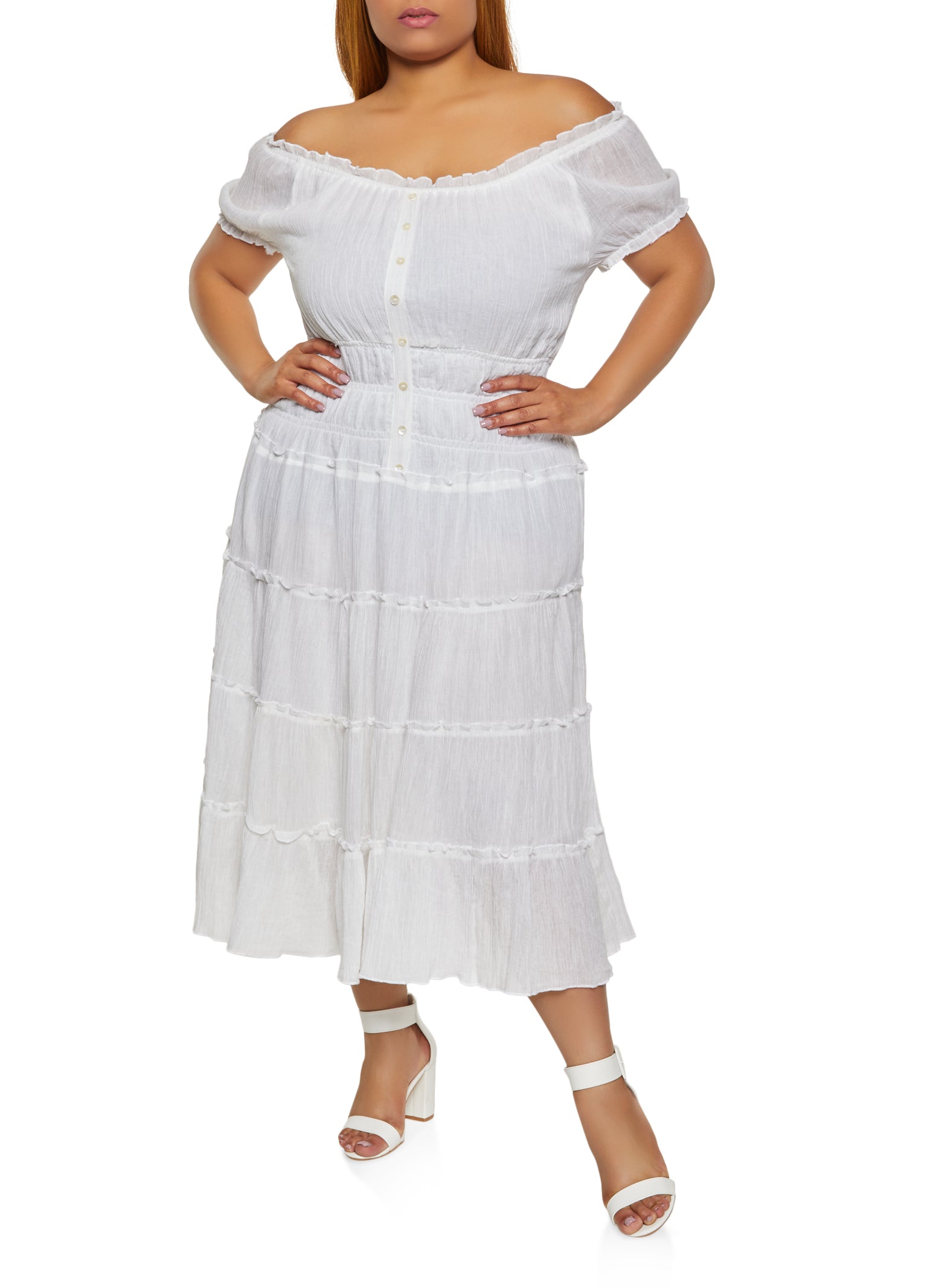 white off the shoulder peasant dress