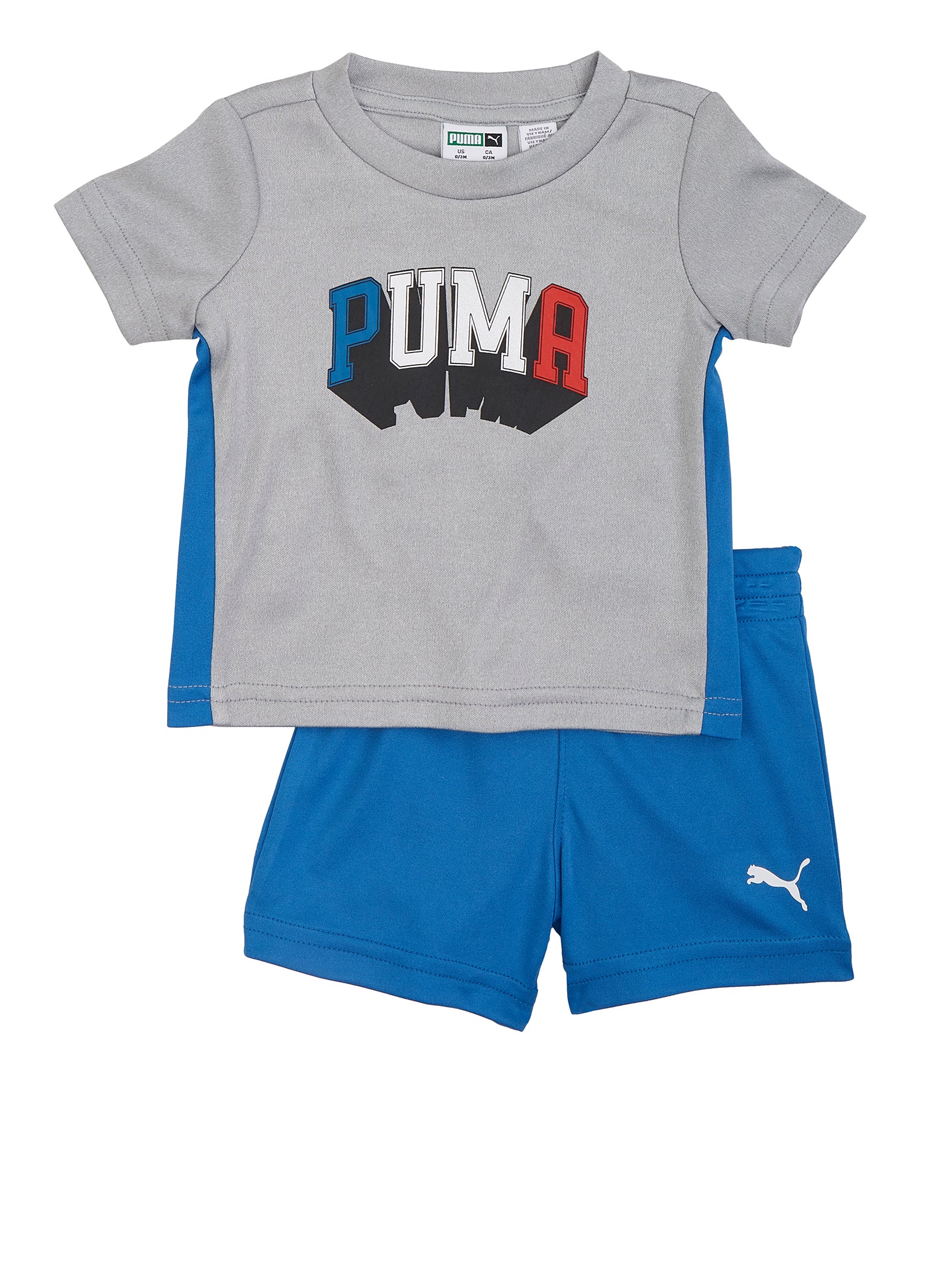 Baby Boys Puma Block Logo Tee and Shorts - Gray