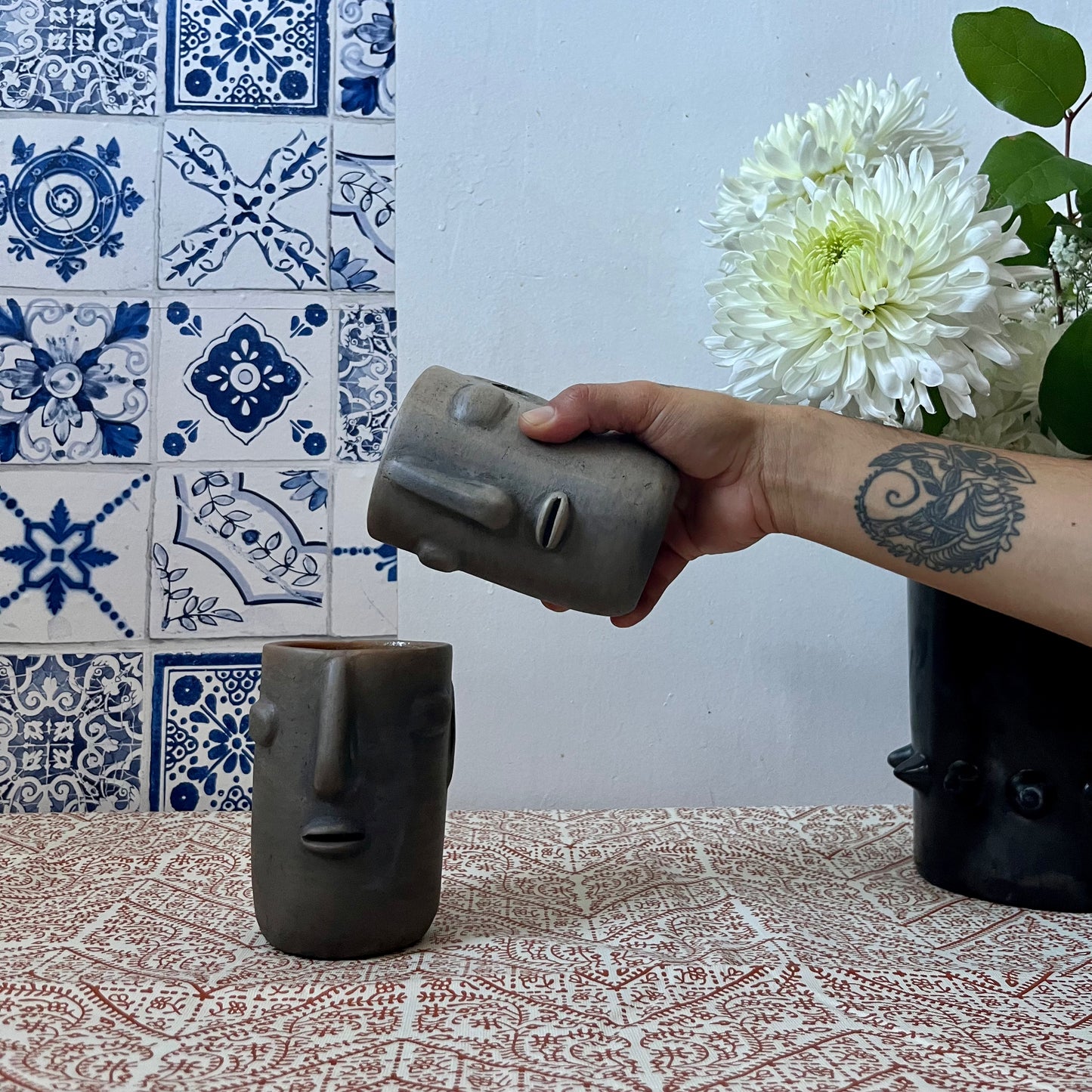Ana Martinez Caritas Zapotecas Ojos Cerados Ceramic Cups