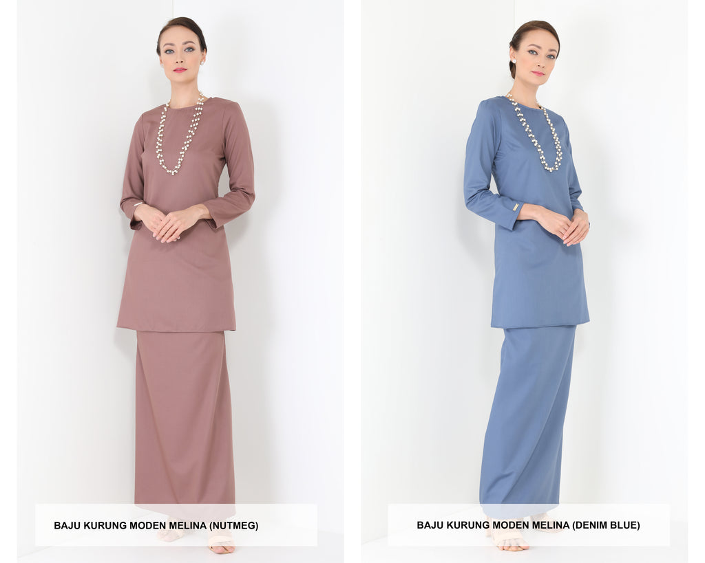 Baju Raya Moden Melina 2020 (Nutmge & Denim Blue)