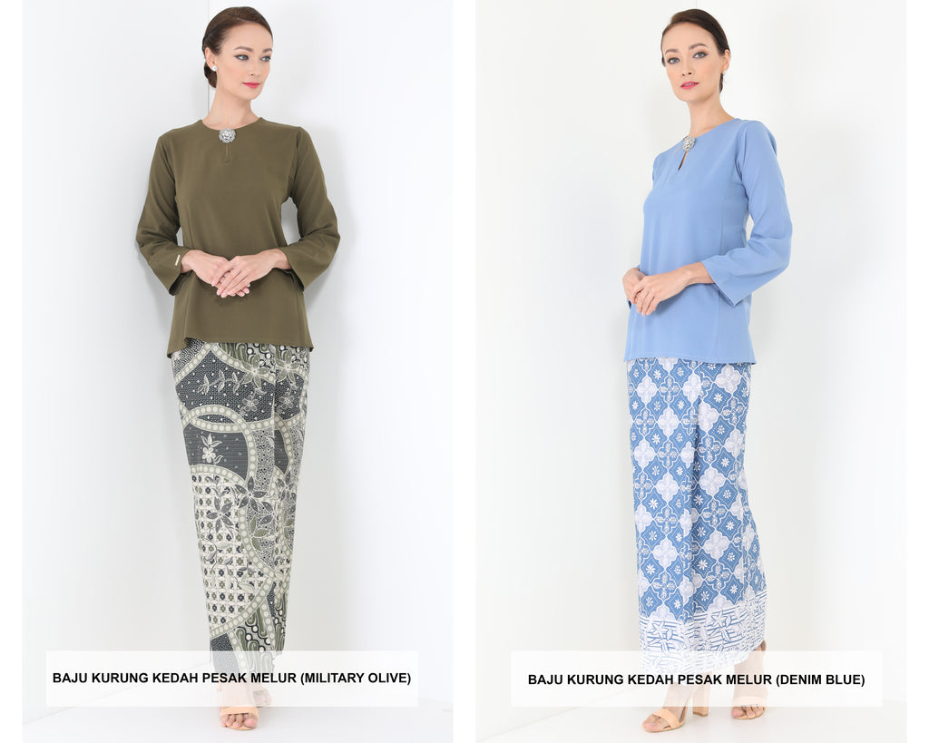 Baju Kurung Kedah 2020 (Military Olive & Denim Blue)