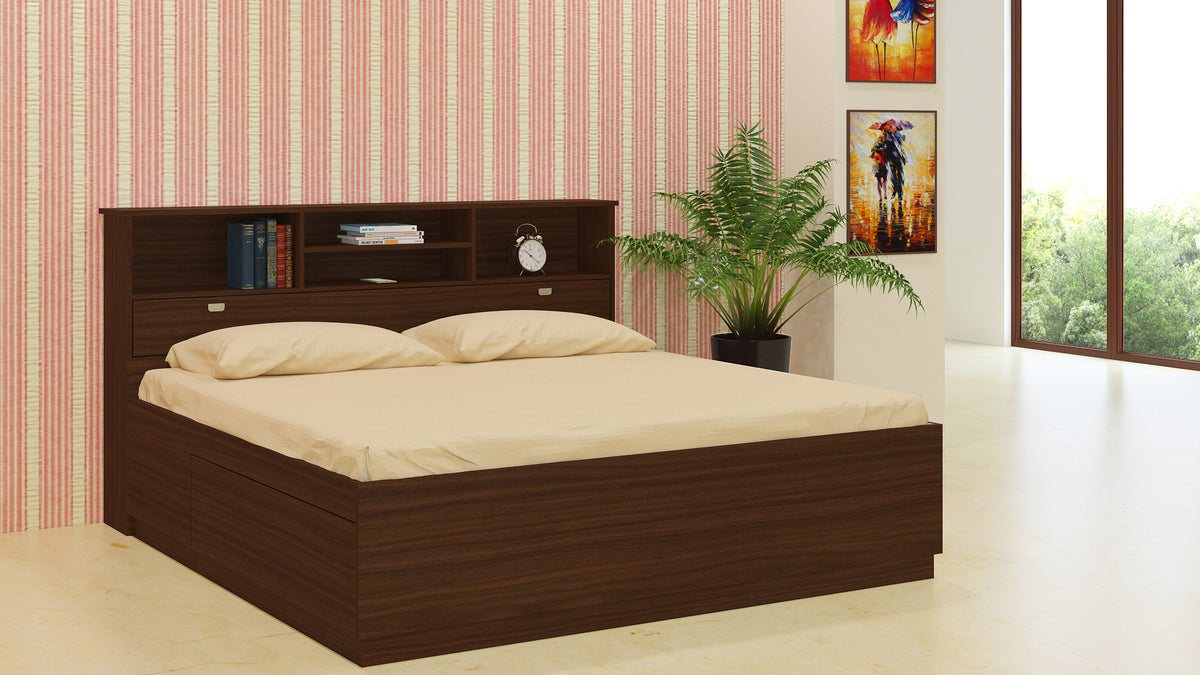 Adona Manzanita King Bed in Plywood w/Inbuilt Headboard Storage ...