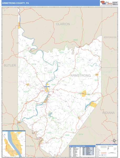 Armstrong County, Pennsylvania Zip Code Wall Map | Maps.com.com