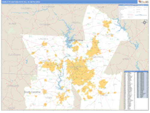 Charlotte-Gastonia-Rock Hill, North Carolina Metro Area Wall Map | Maps