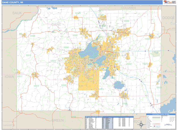 Dane County, Wisconsin Zip Code Wall Map | Maps.com.com