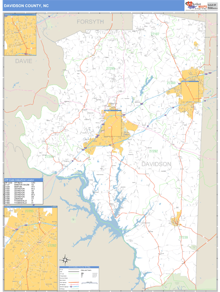 Davidson County, North Carolina Zip Code Wall Map | Maps.com.com