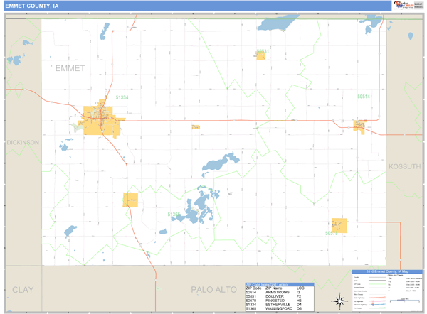 Emmet County Iowa Zip Code Wall Map 5800