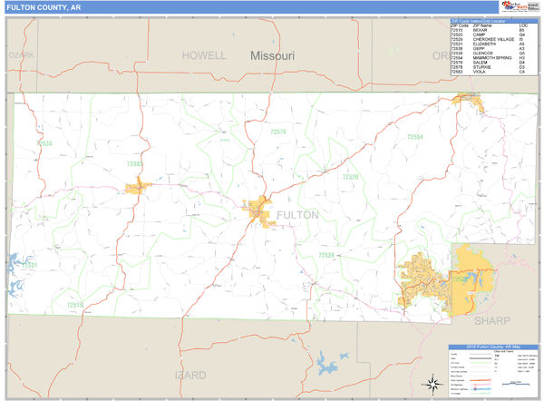 Fulton County, Arkansas Zip Code Wall Map | Maps.com.com