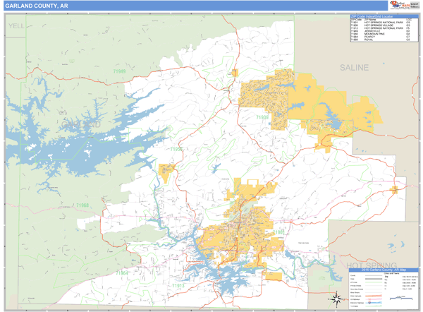 Garland County Arkansas Zip Code Wall Map Maps com com