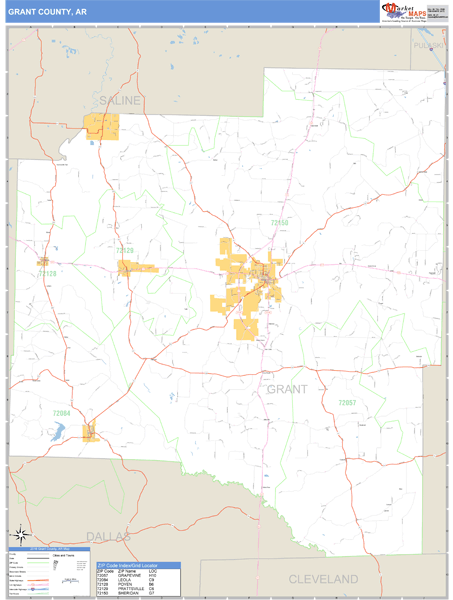 Grant County, Arkansas Zip Code Wall Map | Maps.com.com