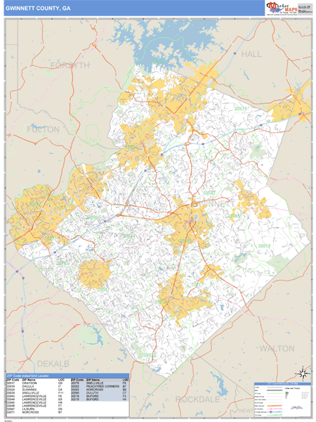 Gwinnett County, Georgia Zip Code Wall Map | Maps.com.com