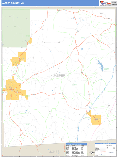 Jasper County Mississippi Zip Code Wall Map 3251