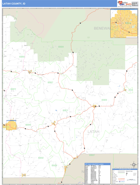 Latah County Idaho Zip Code Wall Map Maps com com