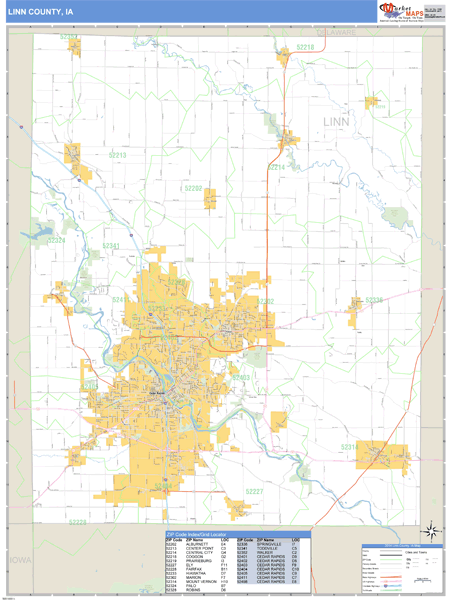 Linn County Iowa Zip Code Wall Map 4290
