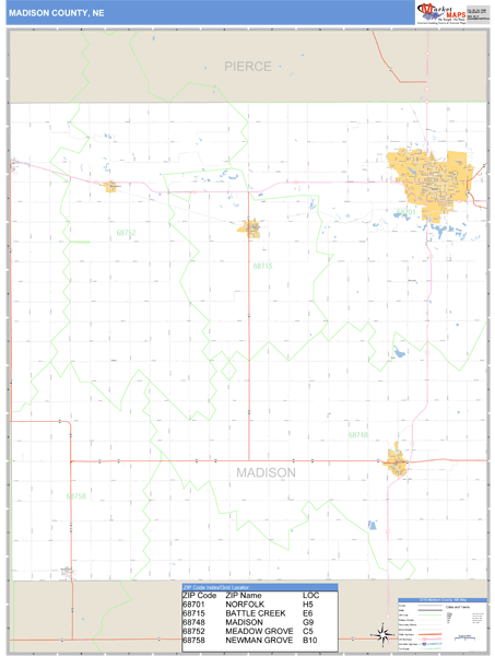 Madison County Nebraska Zip Code Wall Map 0673