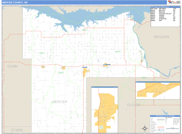 Mercer County North Dakota Zip Code Wall Map 4427