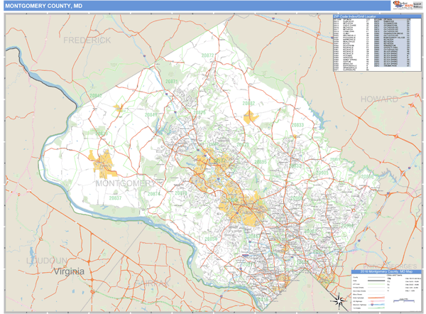 Montgomery County Maryland Zip Code Wall Map