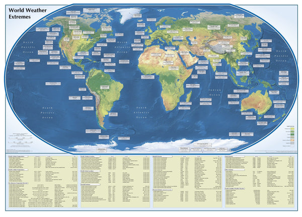 World Weather Extremes Wall Map | Maps.com.com