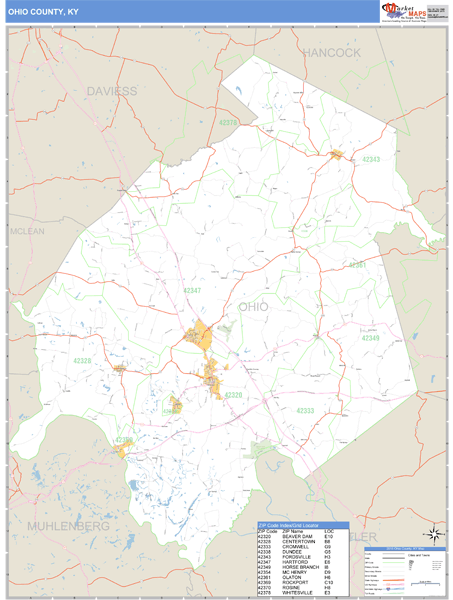 Ohio County Ky Map Ohio County, Kentucky Zip Code Wall Map | Maps.com.com