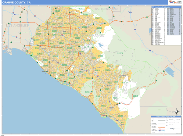 Orange County California Zip Code Wall Map 8227