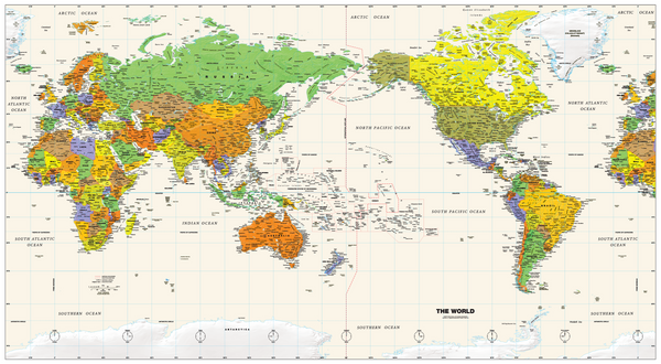 Pacific Centered World Wall Map | Maps.com.com