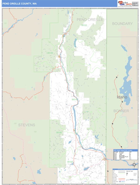 Pend Oreille County, Washington Zip Code Wall Map | Maps.com.com
