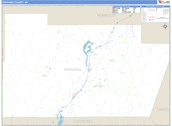 Pershing County Nevada Zip Code Wall Map 6638