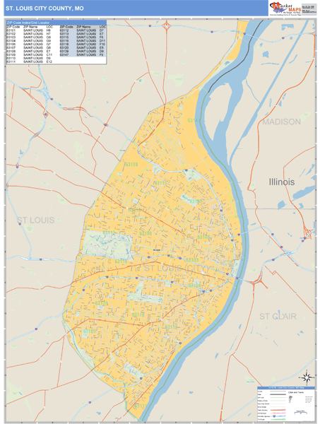 St. Louis County, Missouri Zip Code Wall Map | www.semadata.org