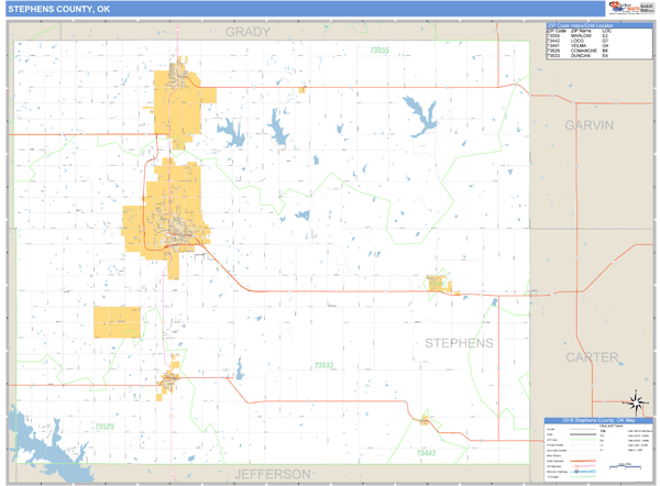 Stephens County, Oklahoma Zip Code Wall Map | Maps.com.com