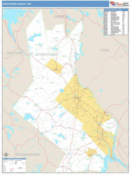 Strafford County, New Hampshire Zip Code Wall Map | Maps.com.com