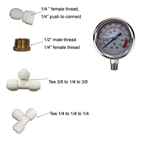 Malida Water Pressure Gauge Stainless for Aquarium Meter 0-1.6MPa 0-220psi Reverse Osmosis System Pump with 1/4 