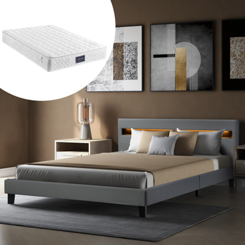 LED upholstered bed, 140 x 200cm Grey Mattres – TOKOPOINT.COM