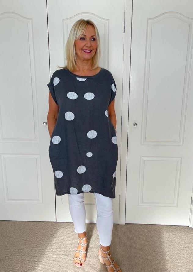 Hari Polka Dot Print Tunic - Grey - Liven Boutique