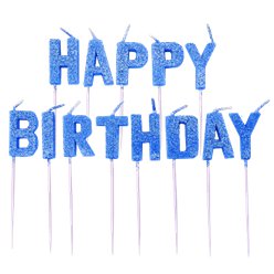 Blue Glitter 'Happy Birthday' Pick Candle