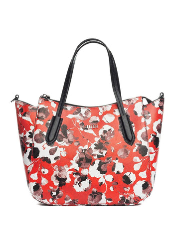 red floral leather handbag