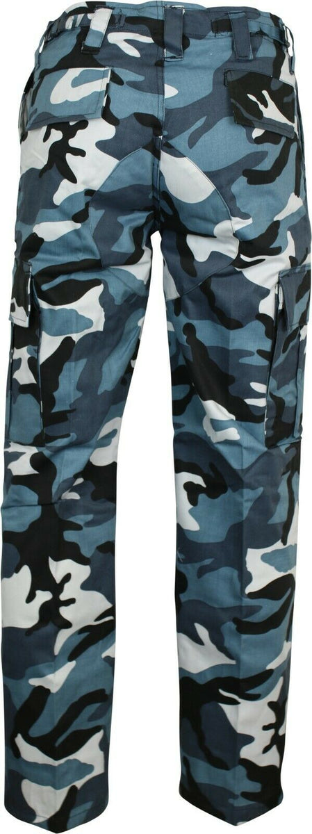 blue camouflage trousers