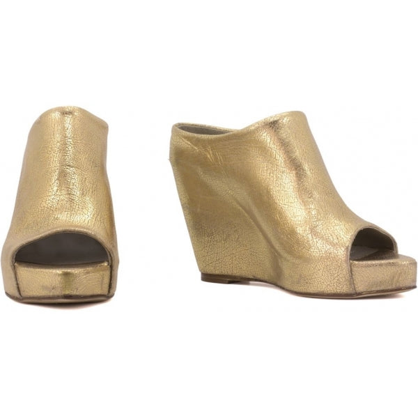 gold open toe mules