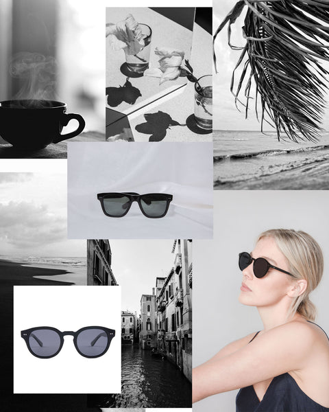 Mari & Clay Sustainable Sunglasses in Black Moodboard. Designed in Australia.