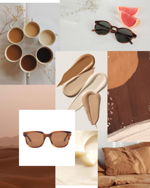 Mari & Clay Sustainable Sunglasses  in Caramel Moodboard. Designed in Australia.